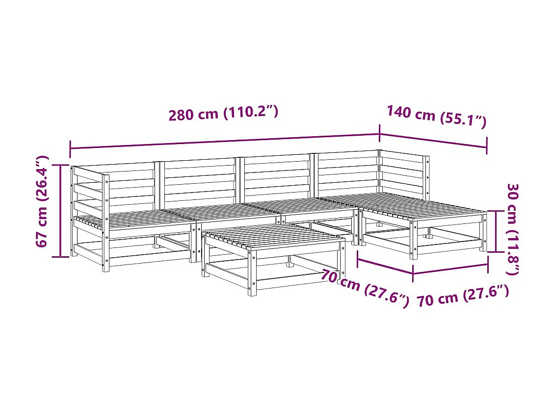 Set Divani da Giardino 6 pz in Legno Massello Abete Douglas