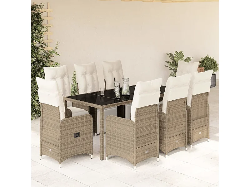 Set Bistrò da Giardino 9 pz con Cuscini in Polyrattan Marrone