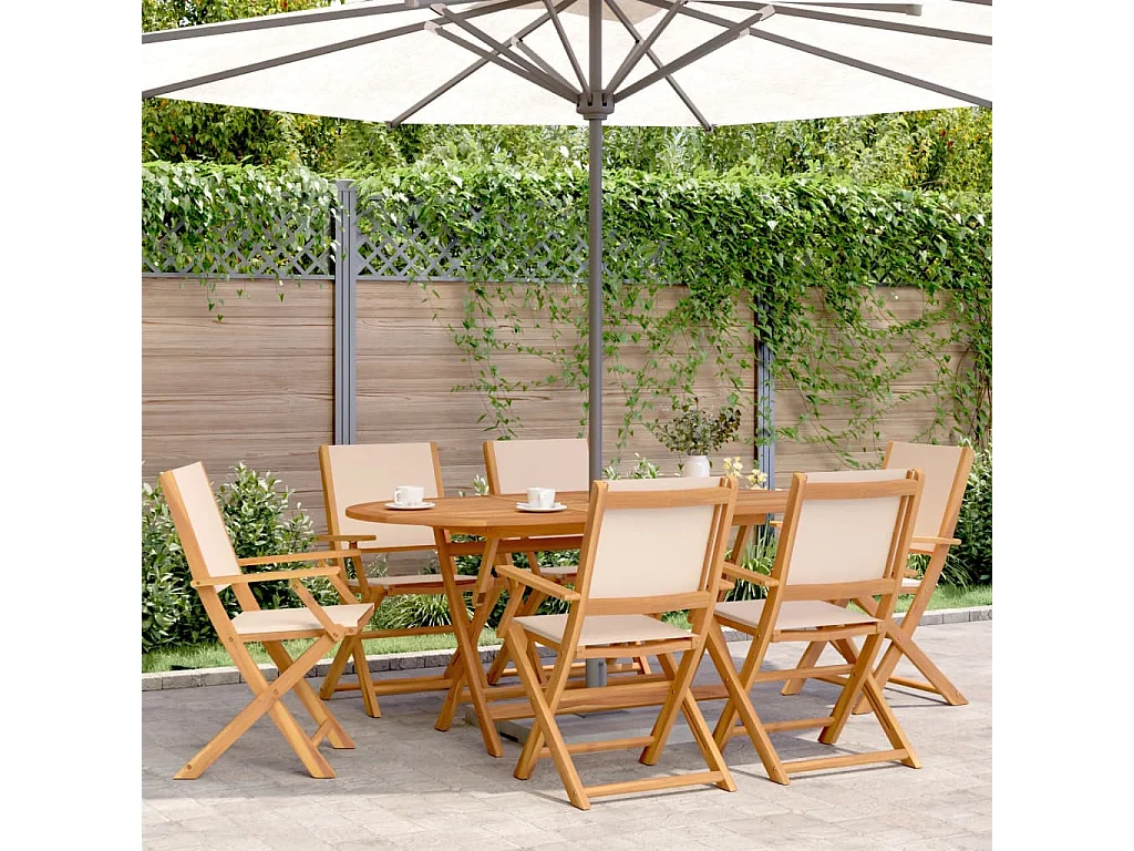 Ensemble à manger de jardin 7 pcs beige tissu et bois massif