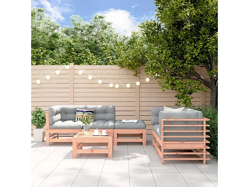 6 pcs conjunto lounge de jardim madeira de douglas maciça