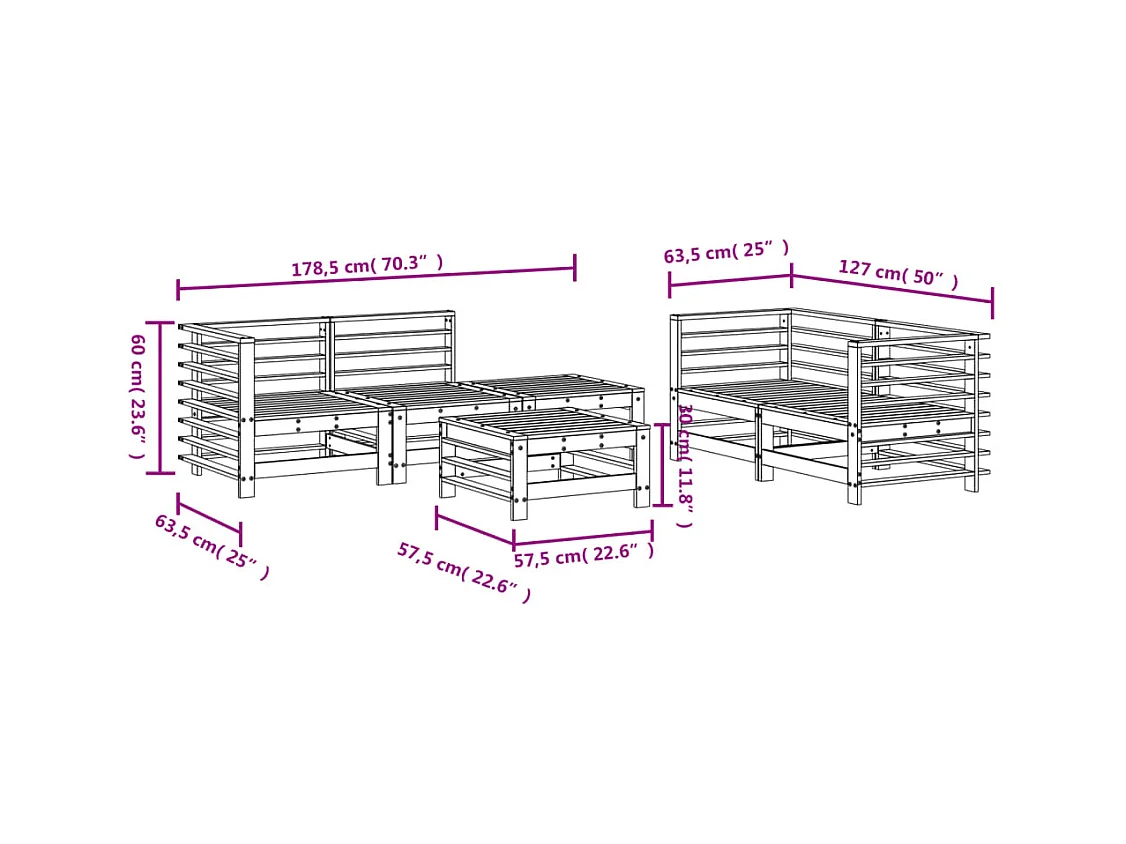 Salon de jardin 6 pcs bois massif douglas