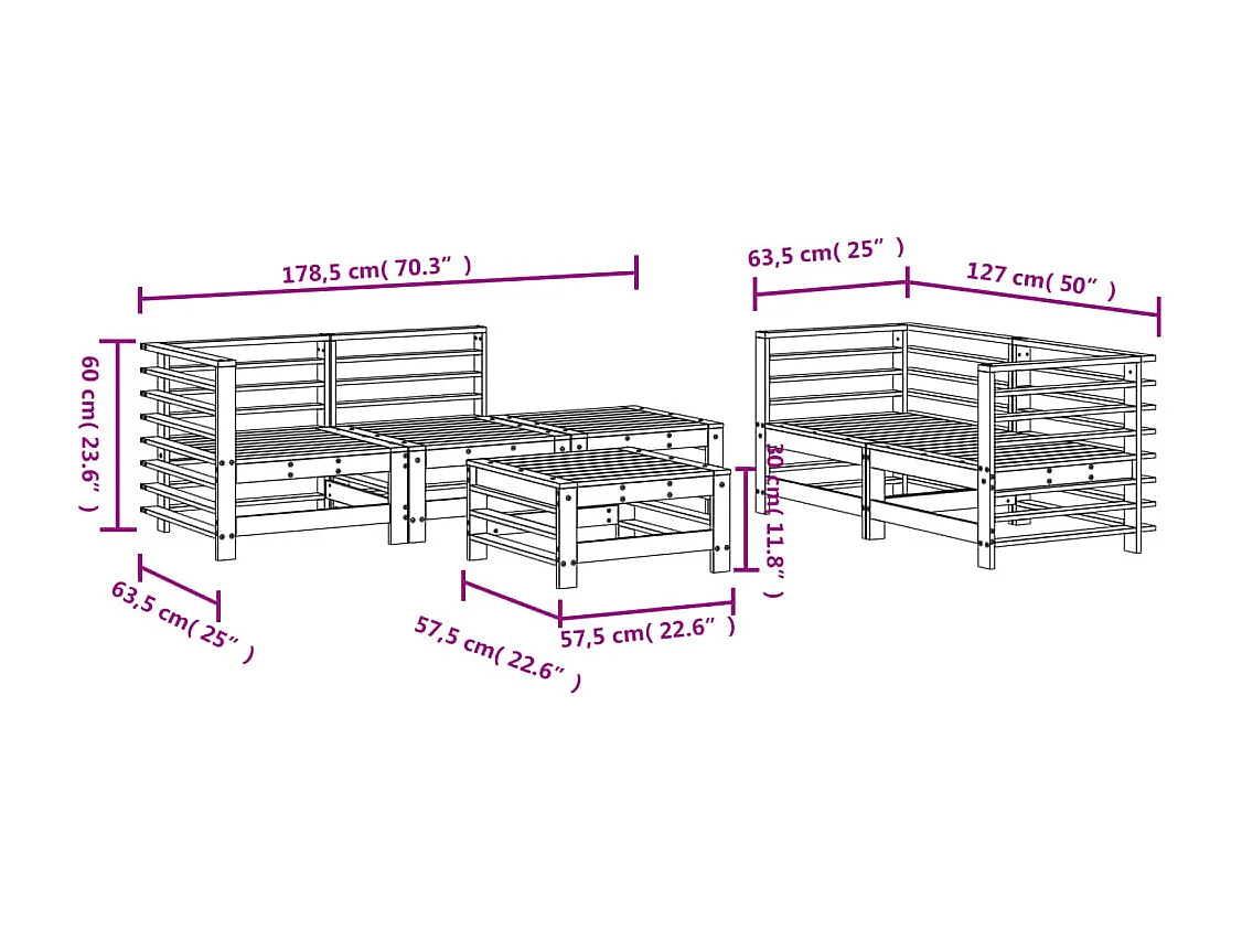 Set Salotto da Giardino 6 pz in Legno Massello di Douglas