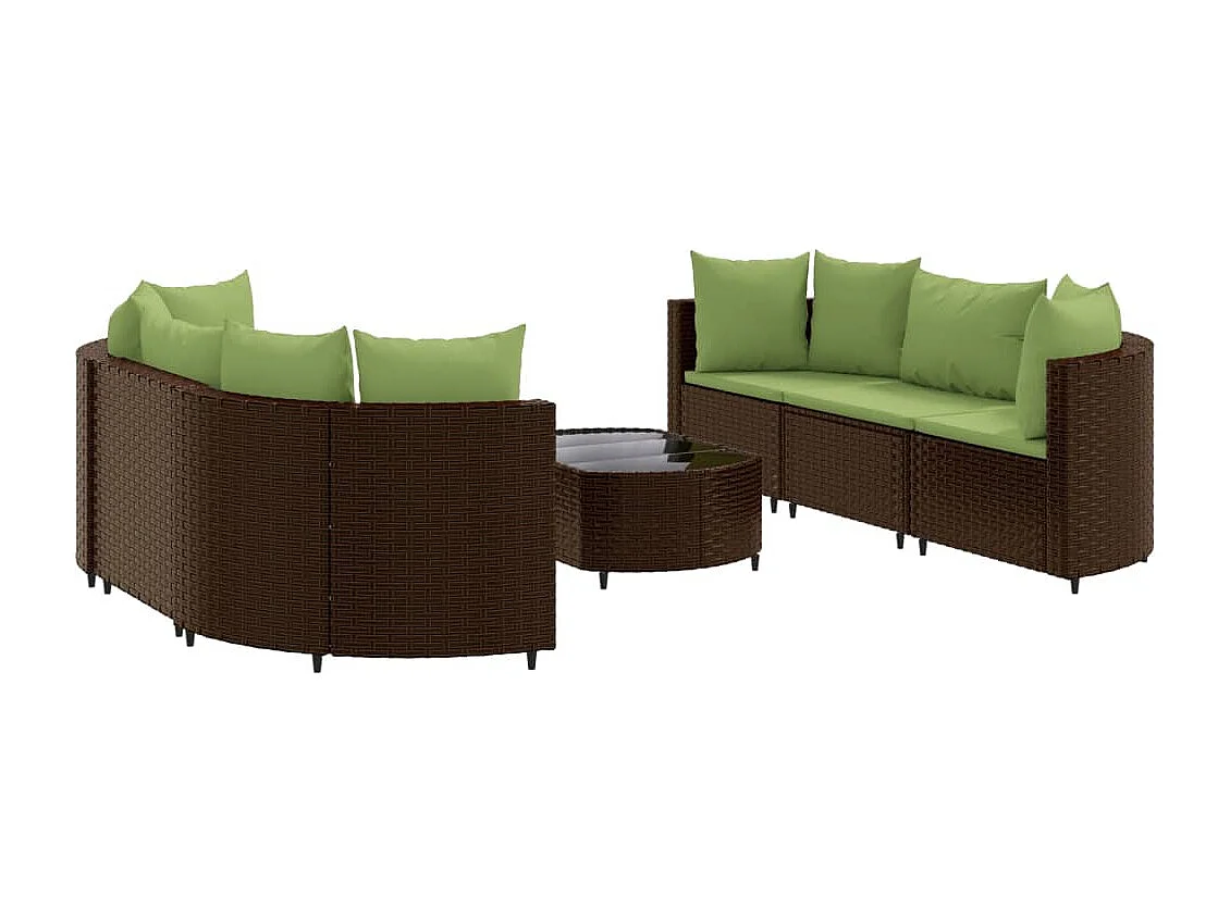 7 pcs conjunto de sofás jardim c/ almofadões vime PE castanho