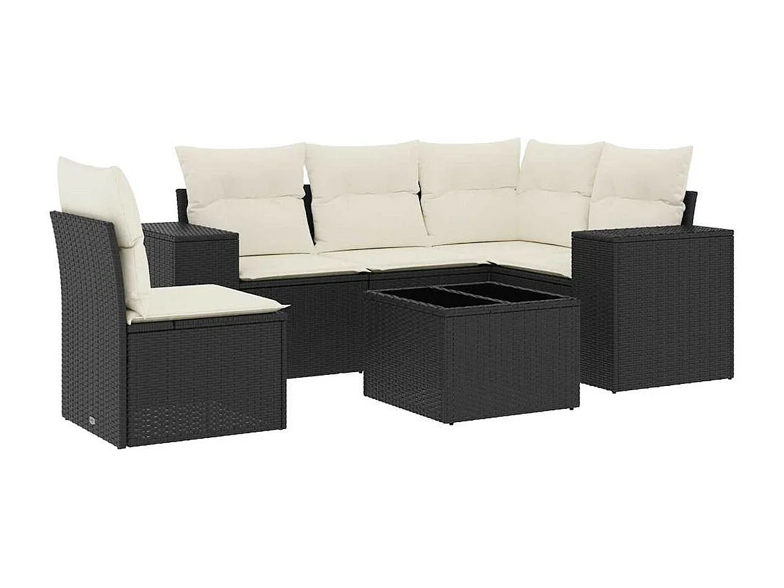Set Divano da Giardino 6 pz con Cuscini Nero in Polyrattan