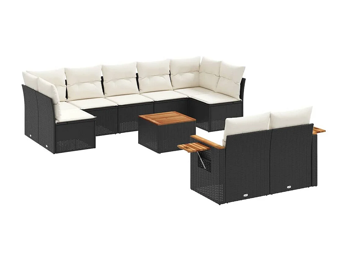 Salon de jardin 10 pcs avec coussins noir résine tressée