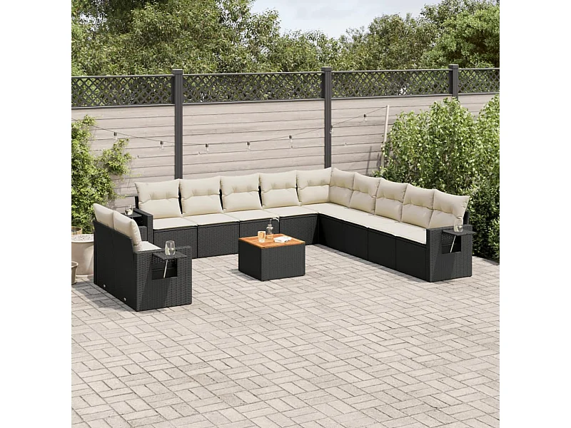 Salon de jardin 12 pcs avec coussins noir résine tressée