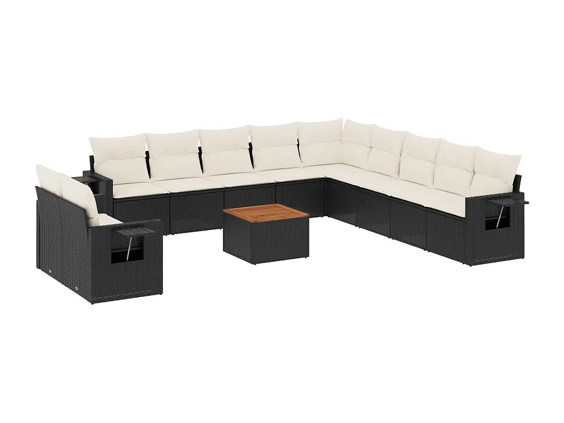 Salon de jardin 12 pcs avec coussins noir résine tressée