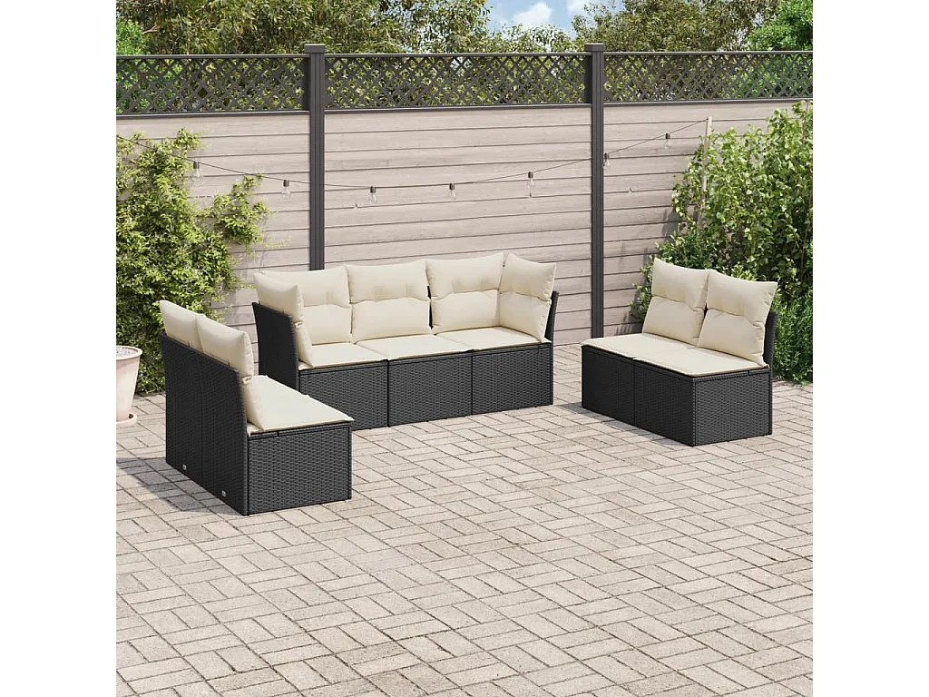 Set Divani da Giardino con Cuscini 7pz Nero Polyrattan