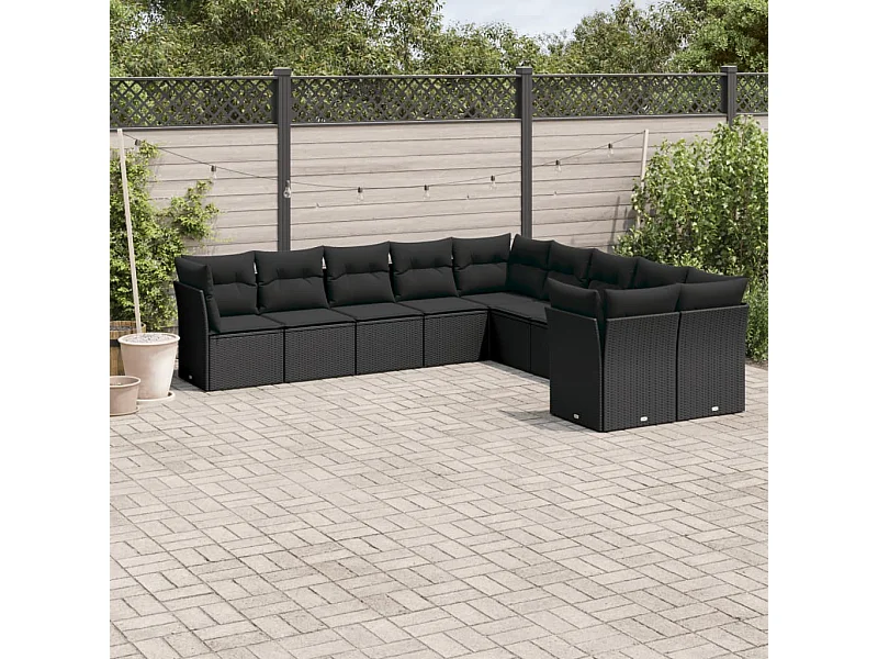Salon de jardin 10 pcs avec coussins noir résine tressée