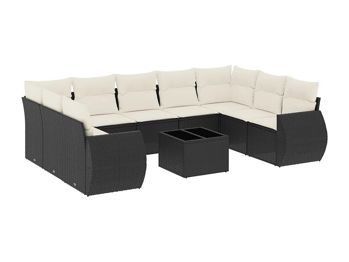Set Divani da Giardino 10pz con Cuscini in Polyrattan Nero