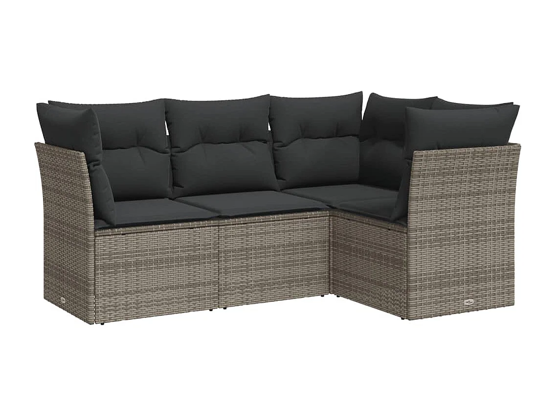 4-tlg. Garten-Sofagarnitur mit Kissen Grau Poly Rattan