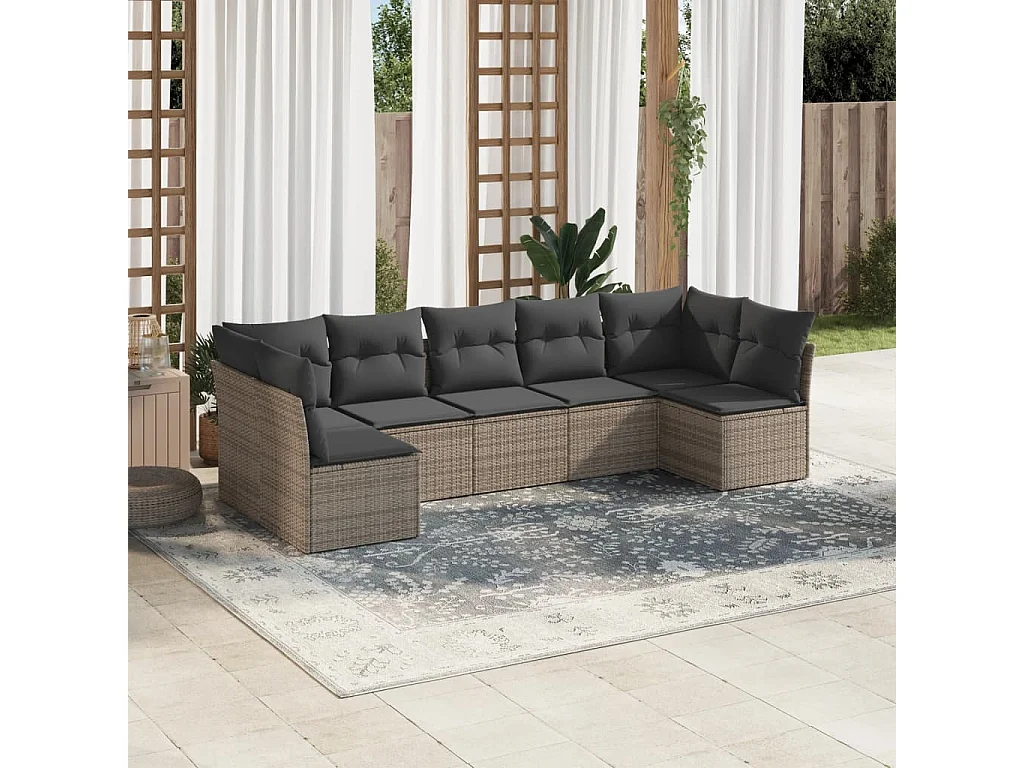 Salon de jardin avec coussins 7 pcs gris résine tressée