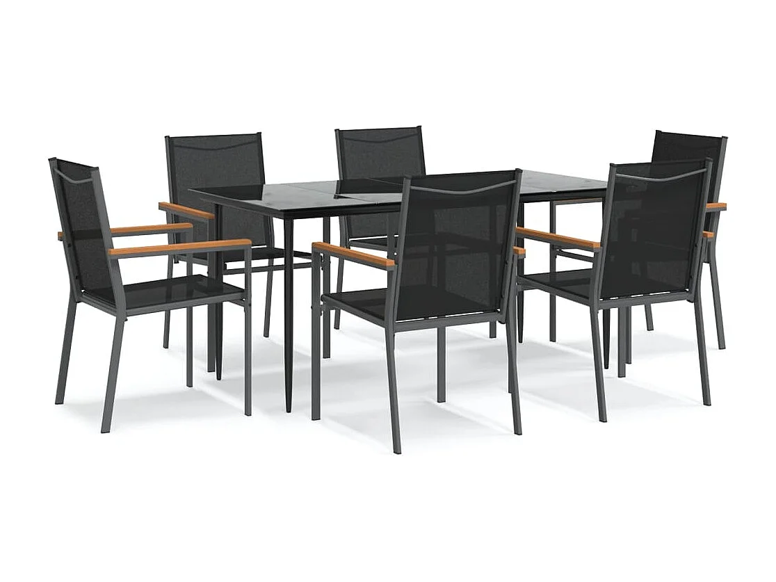 Ensemble à manger de jardin 7 pcs noir textilène et acier