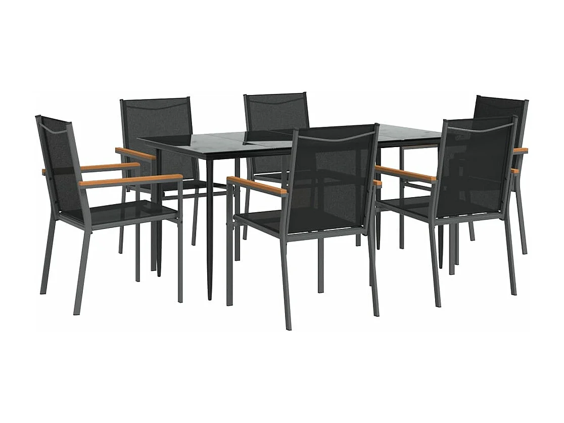 Ensemble à manger de jardin 7 pcs noir textilène et acier