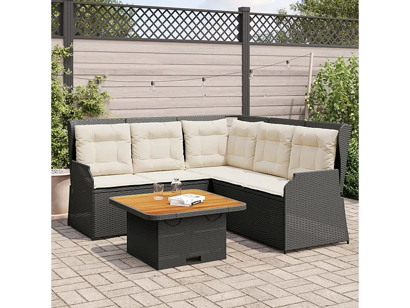 Set Divani da Giardino 4 pz con Cuscini Nero in Polyrattan