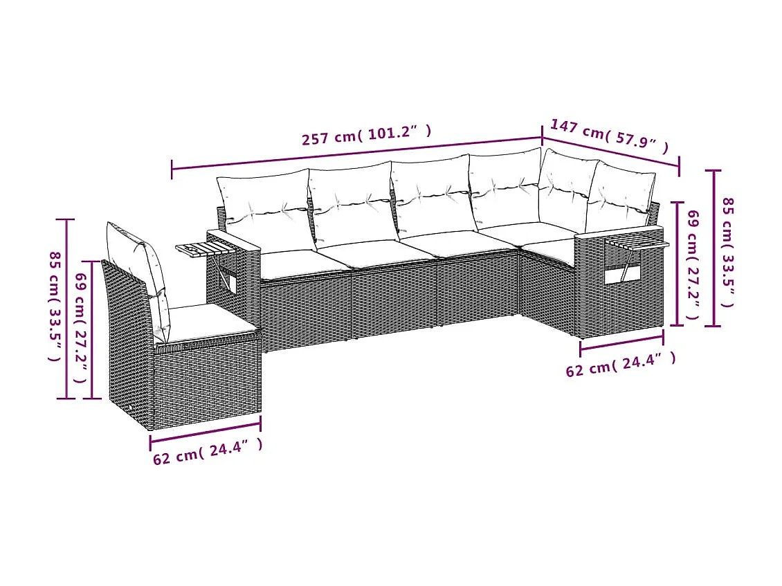 Salon de jardin 6 pcs avec coussins noir résine tressée