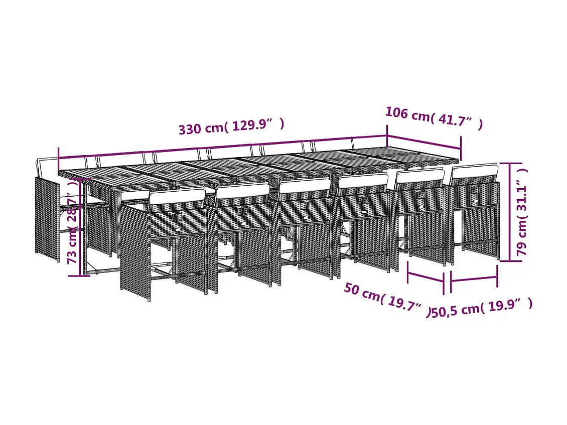 13-delige Tuinset met kussens poly rattan grijs