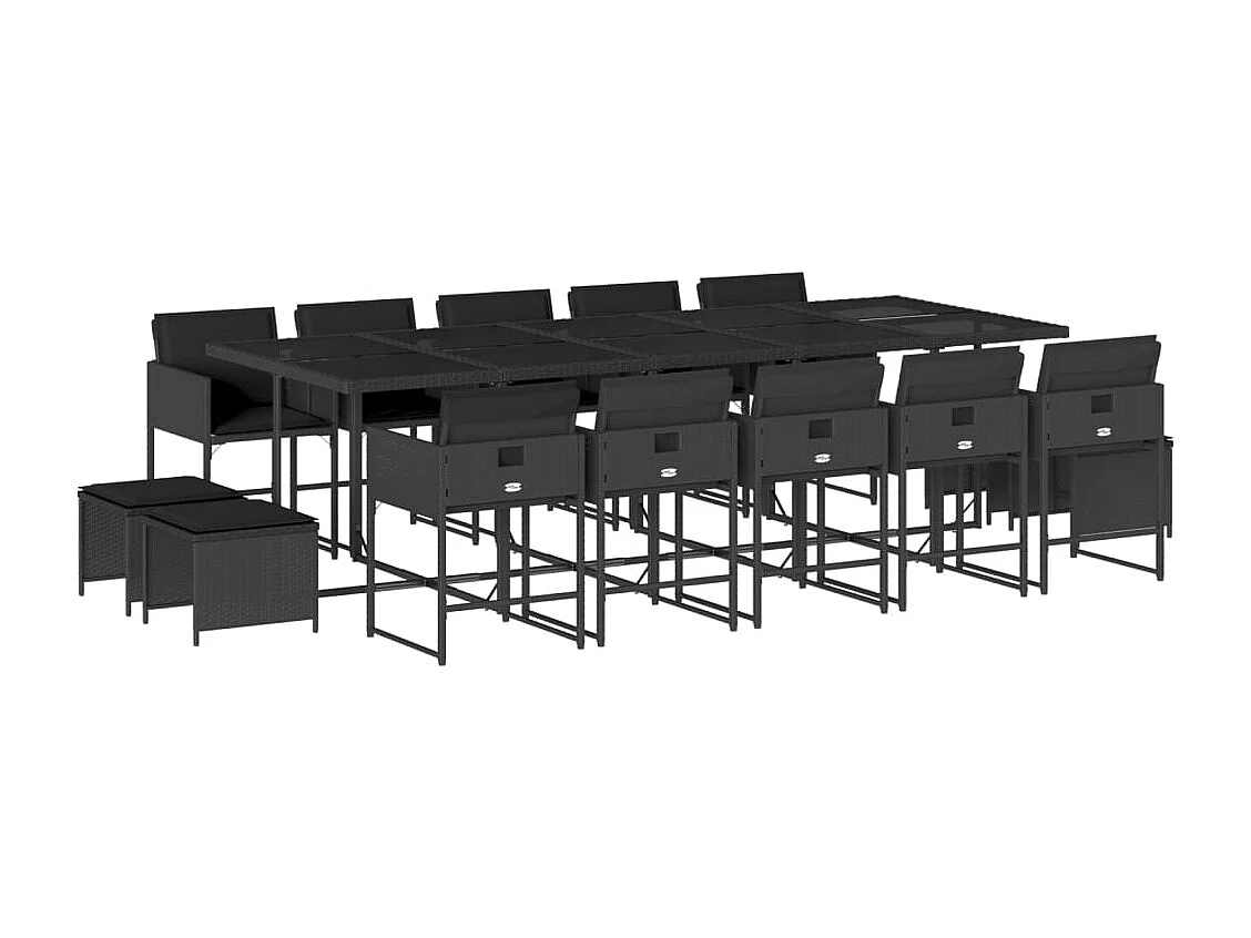 Ensemble à manger de jardin 15 pcs coussins noir résine tressée