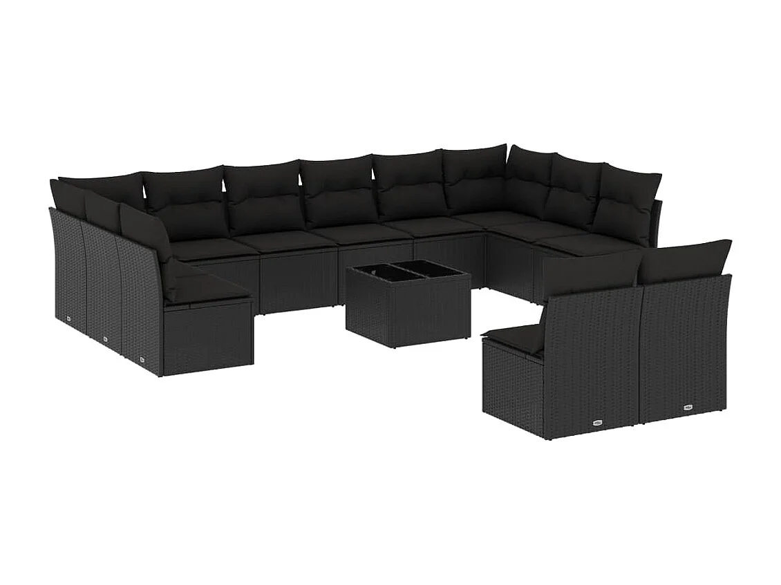 Salon de jardin avec coussins 13 pcs noir résine tressée