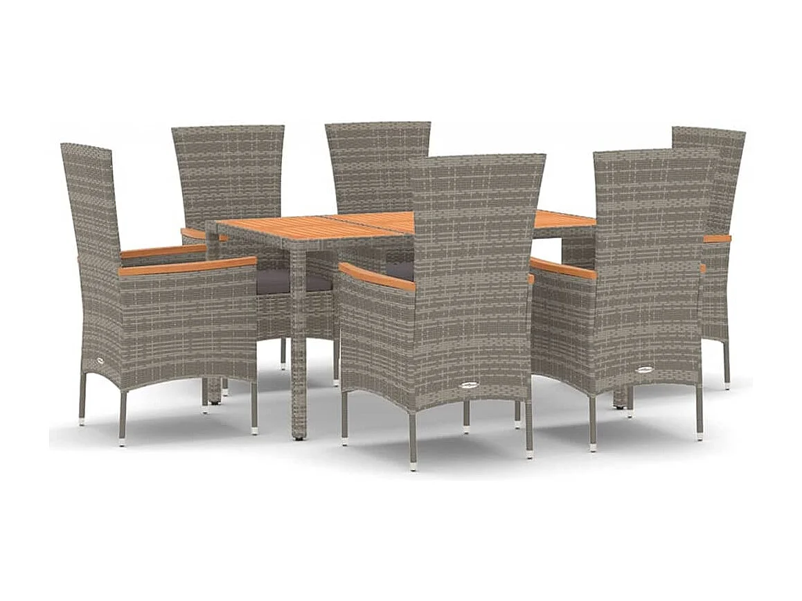 Ensemble à manger de jardin et coussins 7 pcs gris rotin