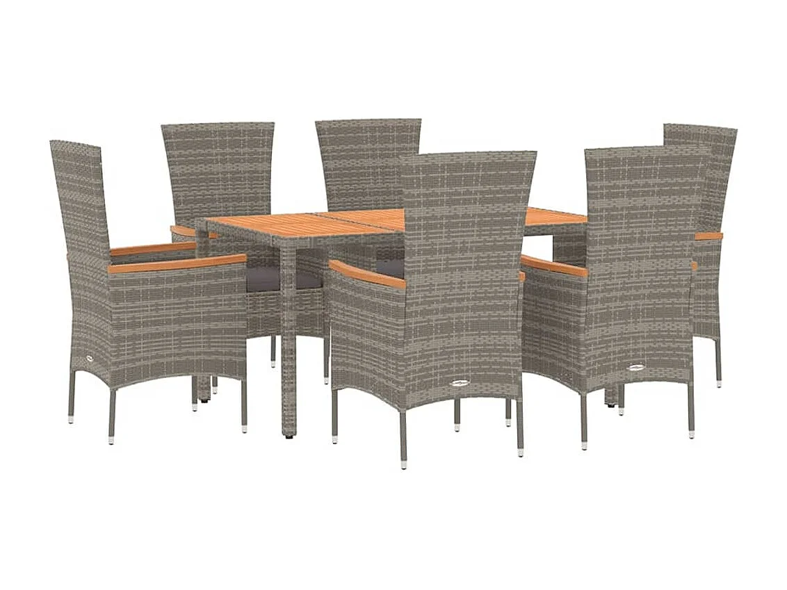 Ensemble à manger de jardin et coussins 7 pcs gris rotin