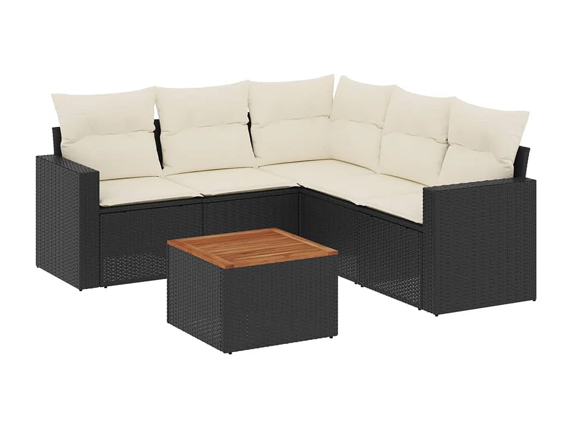 6-tlg. Garten-Sofagarnitur mit Kissen Schwarz Poly Rattan
