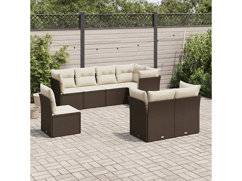 8-delige Loungeset met kussens poly rattan bruin