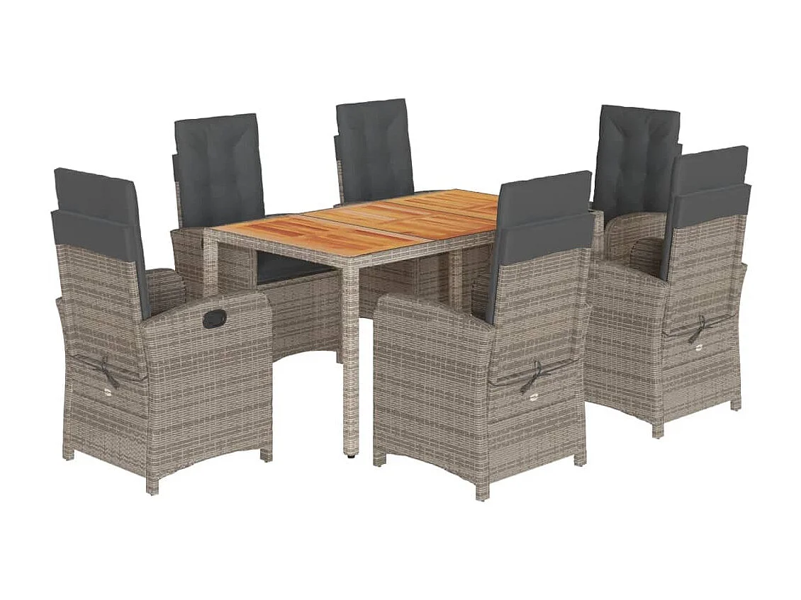 Set comedor jardín 7 pzas y cojines ratán sintético gris