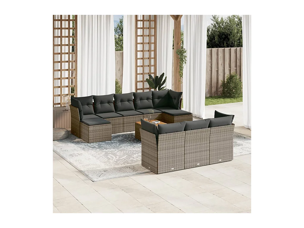 11-delige Loungeset met kussens poly rattan grijs