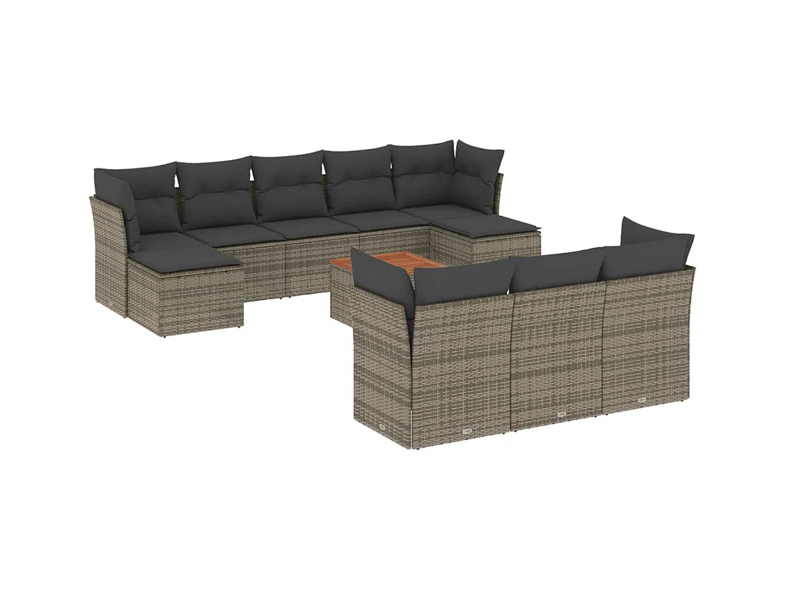 Salon de jardin 11 pcs avec coussins gris résine tressée