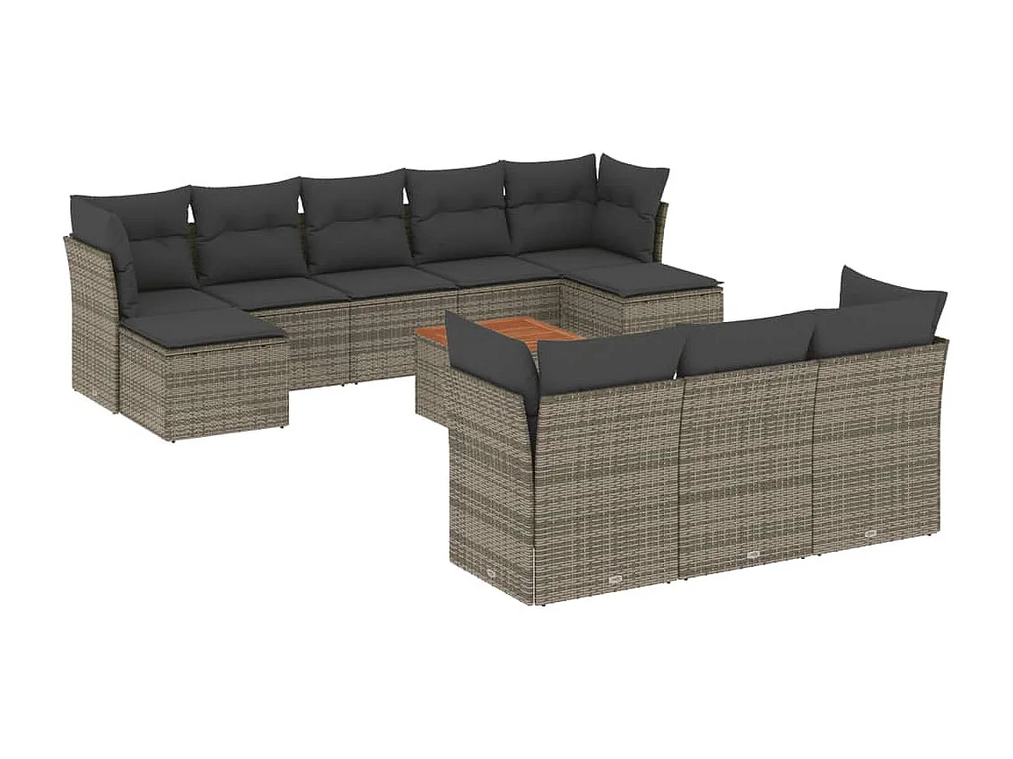 Salon de jardin 11 pcs avec coussins gris résine tressée