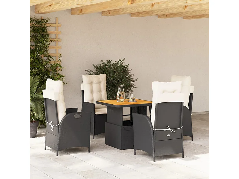Ensemble à manger de jardin coussins 5pcs Noir Résine tressée
