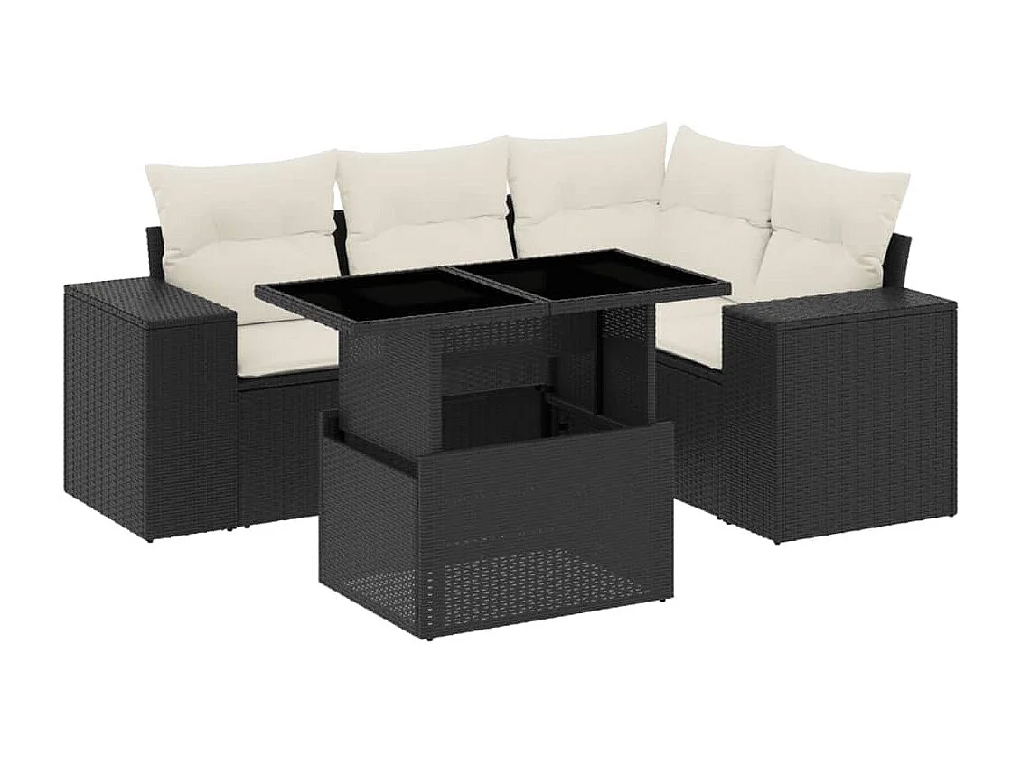 Salon de jardin 5 pcs avec coussins noir résine tressée
