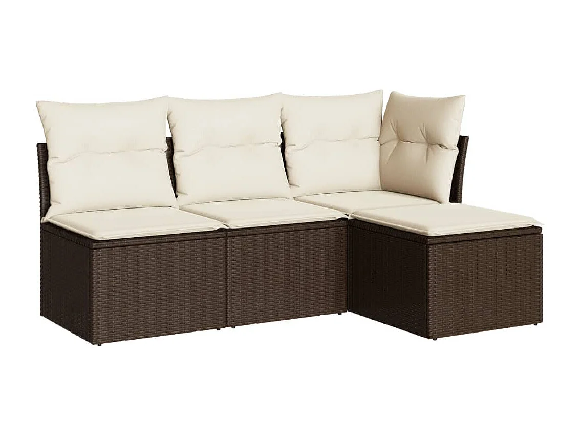 4-tlg. Garten-Sofagarnitur mit Kissen Braun Poly Rattan
