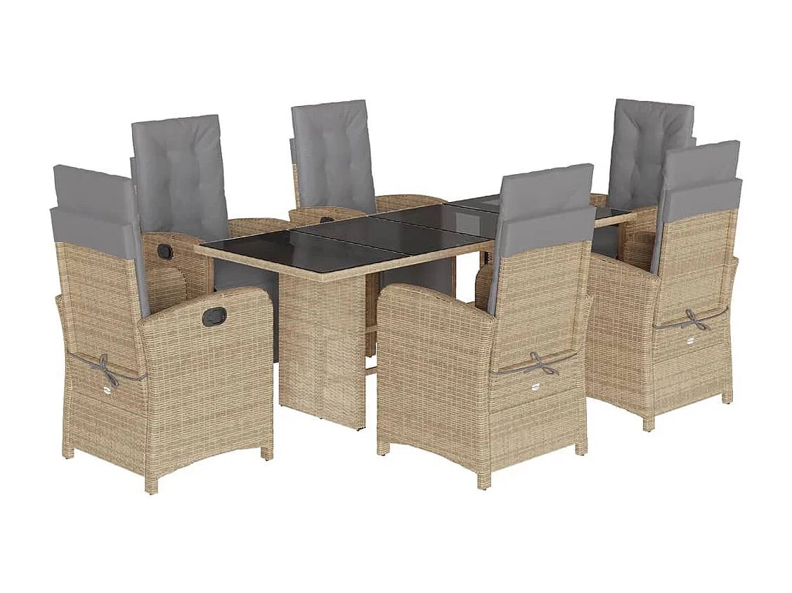 7-tlg. Garten-Essgruppe mit Kissen Beige Poly Rattan