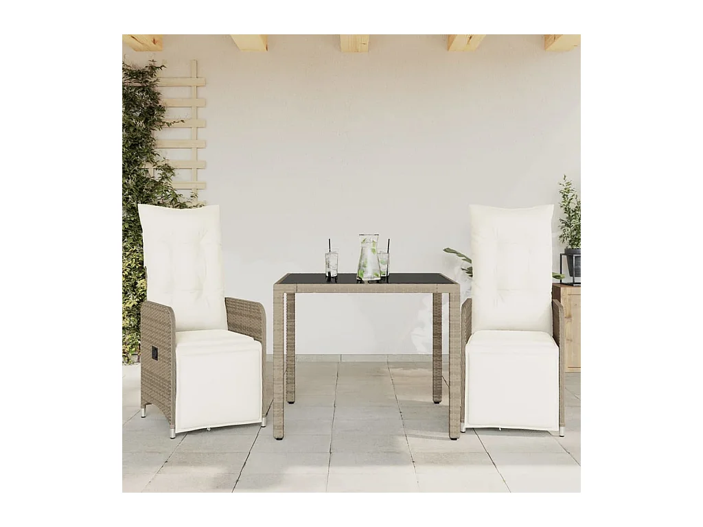 Ensemble de bistro de jardin 3 pcs coussins marron poly rotin