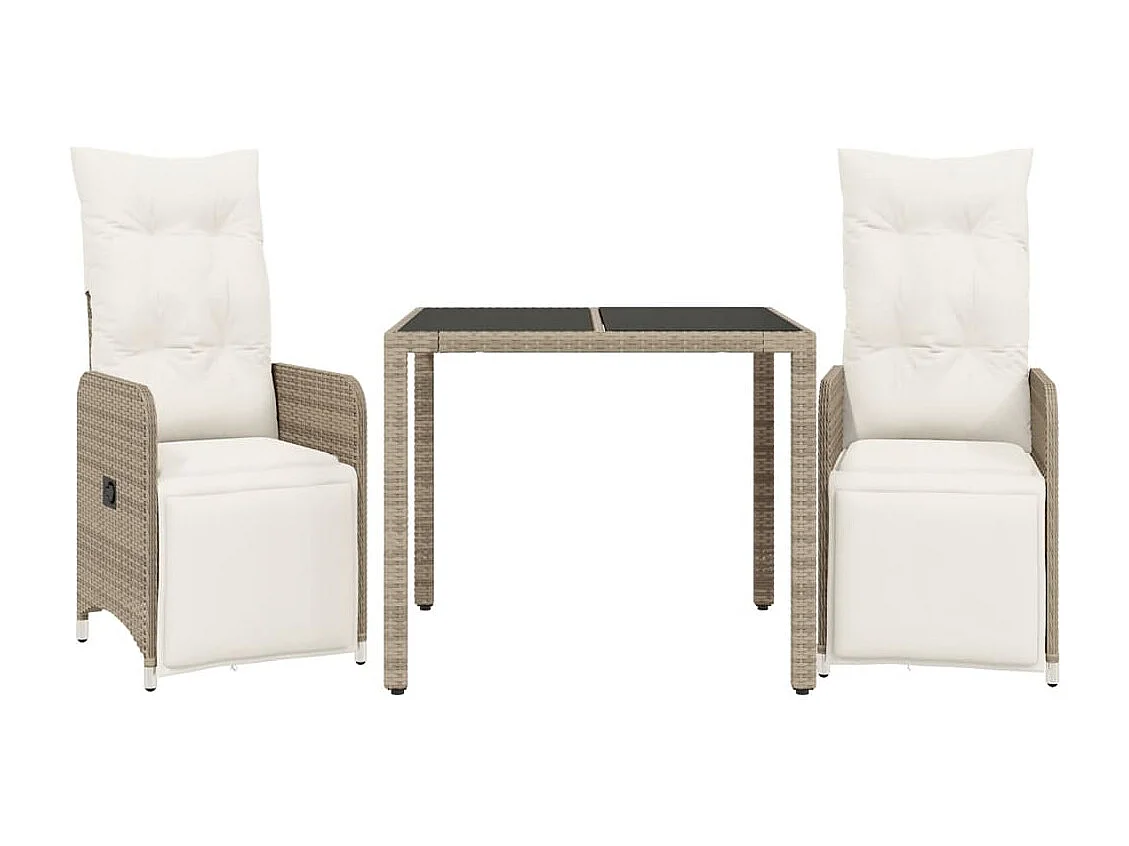 Set Bistrò da Giardino 3 pz con Cuscini in Polyrattan Marrone