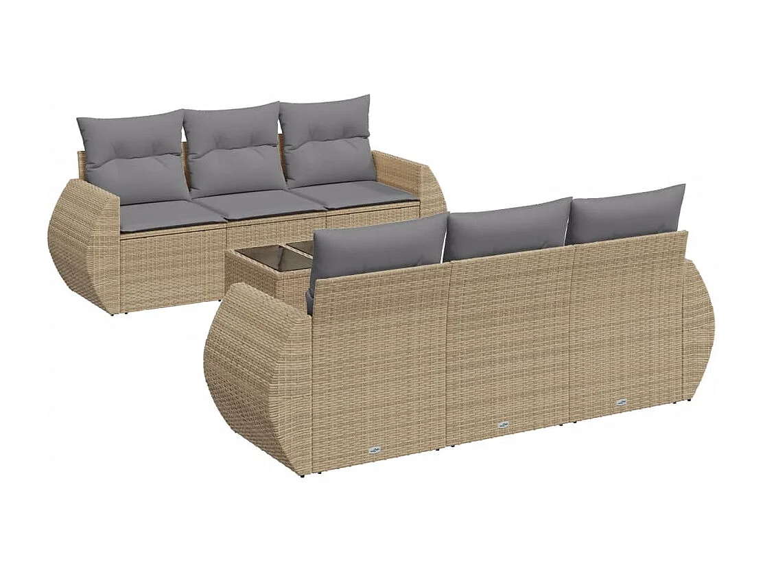 Salon de jardin avec coussins 7 pcs beige résine tressée