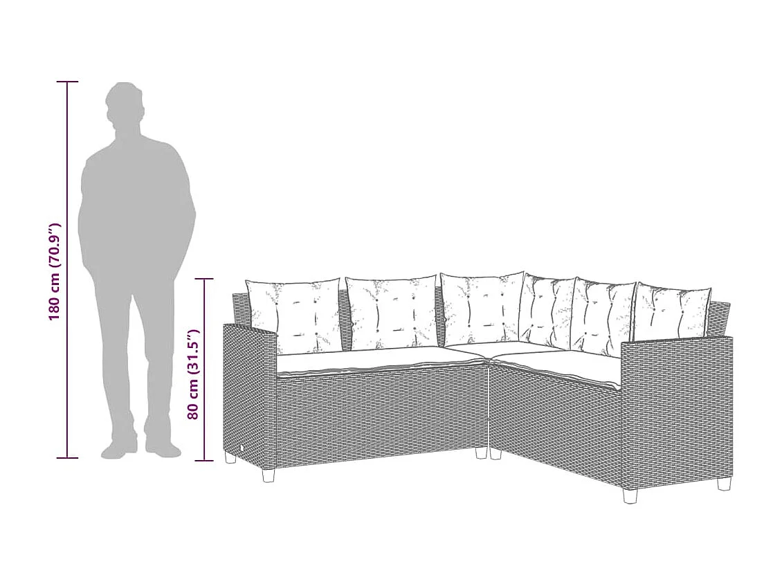 Canapé de jardin avec table et coussins en forme de L noir