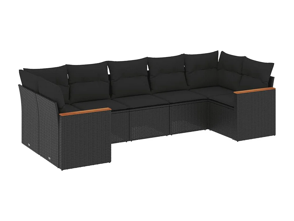 Set Divani da Giardino con Cuscini 7pz Nero Polyrattan