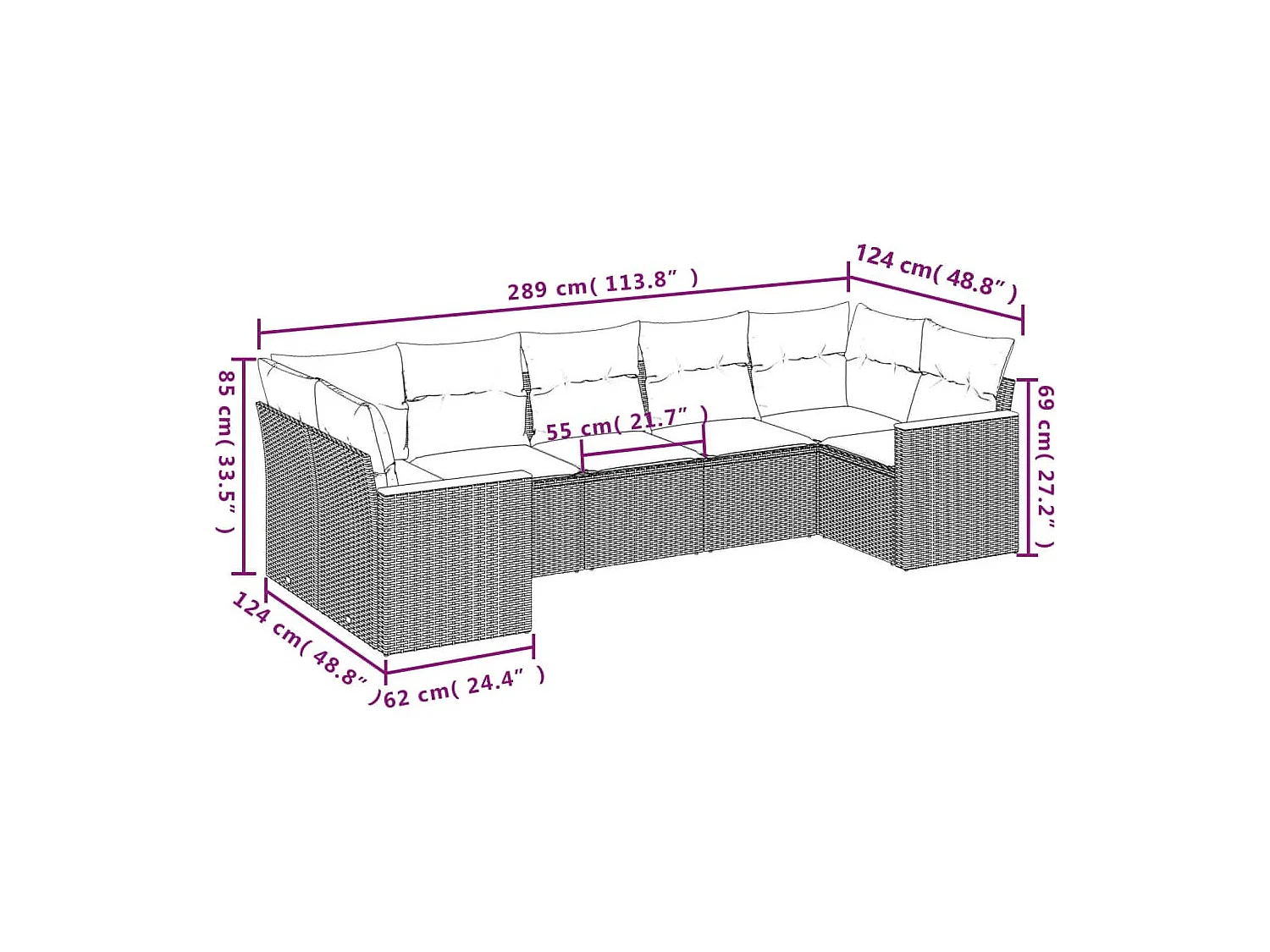 Set Divani da Giardino con Cuscini 7pz Nero Polyrattan