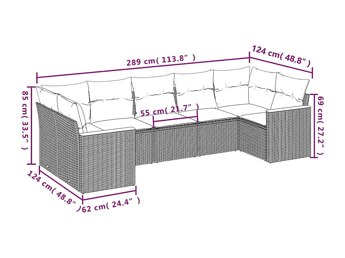 Set Divani da Giardino con Cuscini 7pz Nero Polyrattan