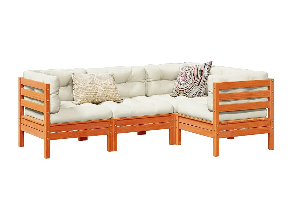 Salon de jardin 4 pcs avec coussins cire marron bois pin massif