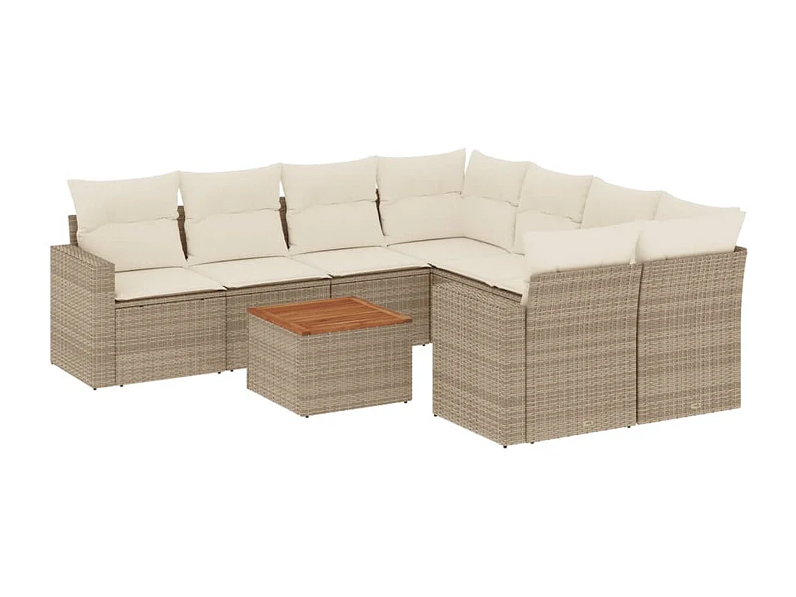 9-delige Loungeset met kussens poly rattan beige