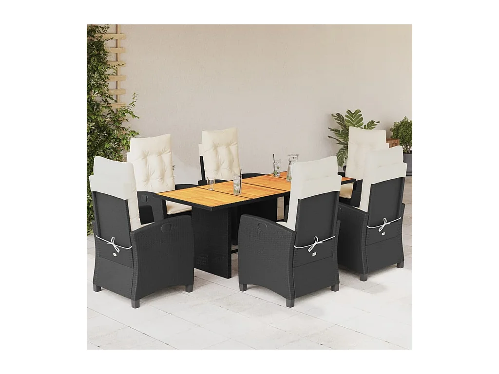 Ensemble à manger de jardin coussins 7pcs Noir Résine tressée