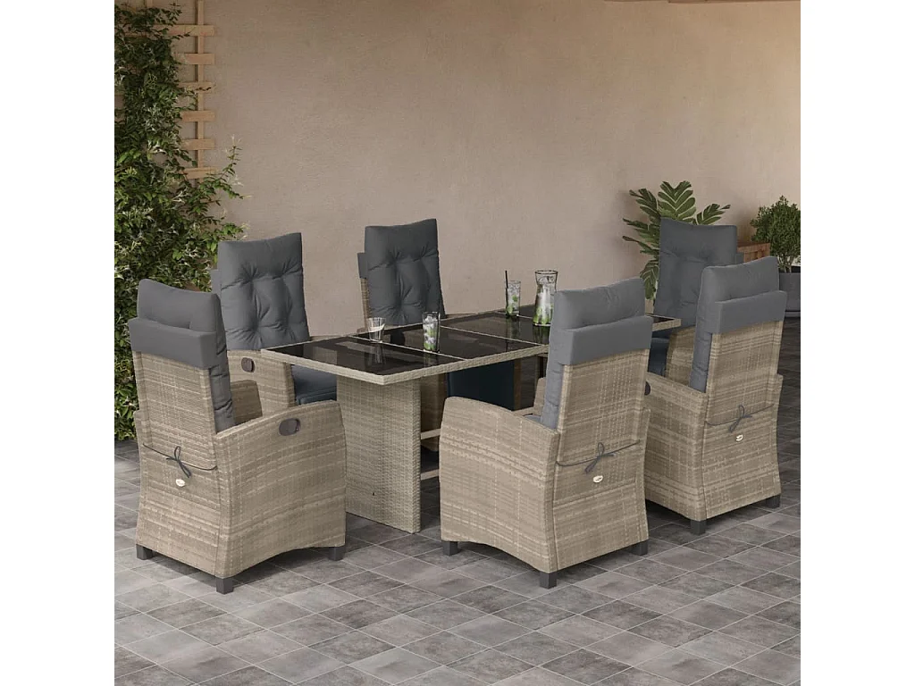 7-delige Tuinset met kussens poly rattan grijs