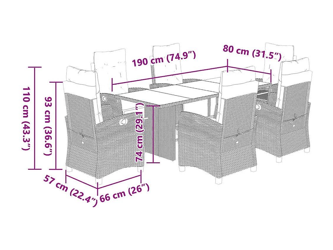 7-delige Tuinset met kussens poly rattan grijs