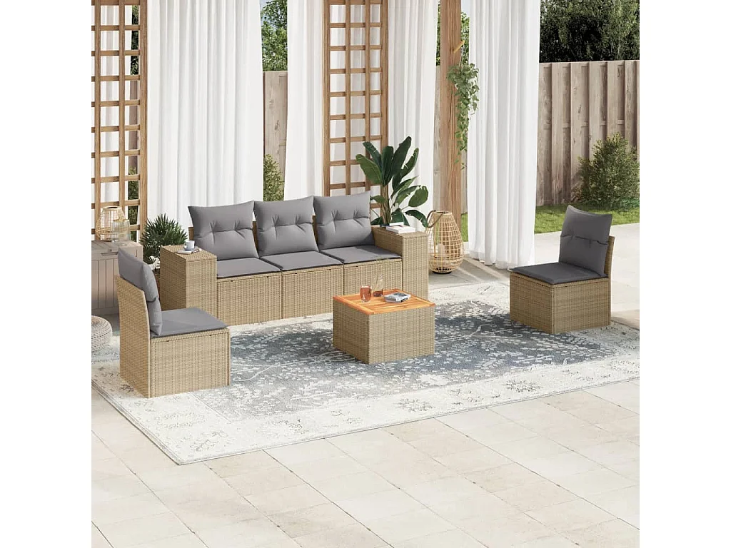 Salon de jardin avec coussins 6 pcs beige résine tressée