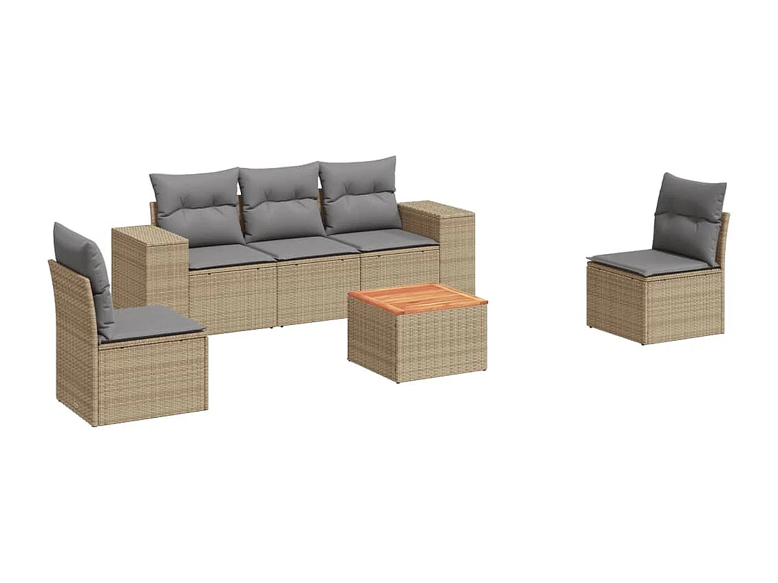 Salon de jardin avec coussins 6 pcs beige résine tressée