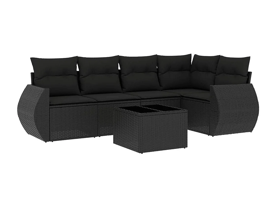 Salon de jardin 6 pcs avec coussins noir résine tressée